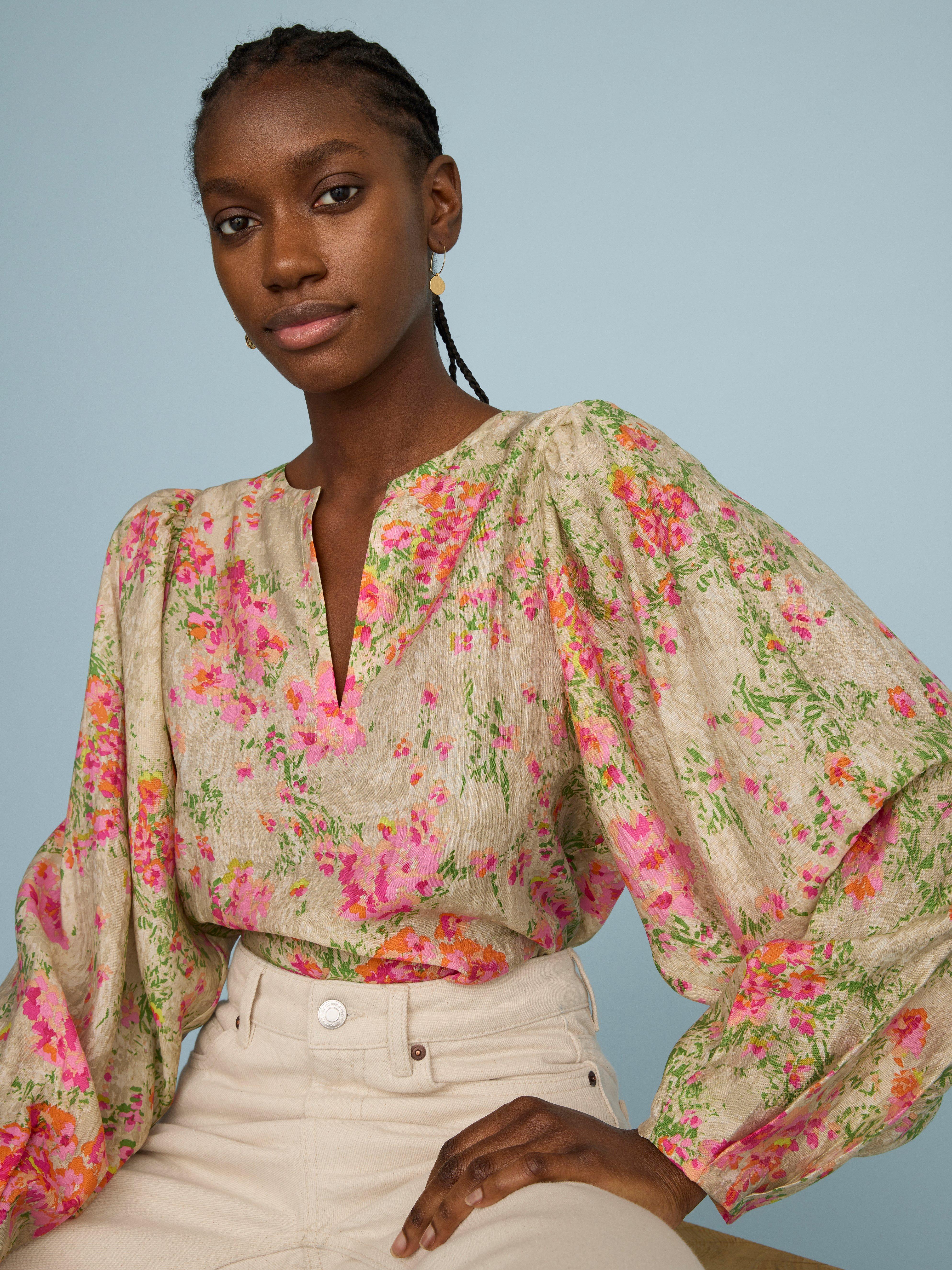Floral puff sleeve blouse | Lindex Europe